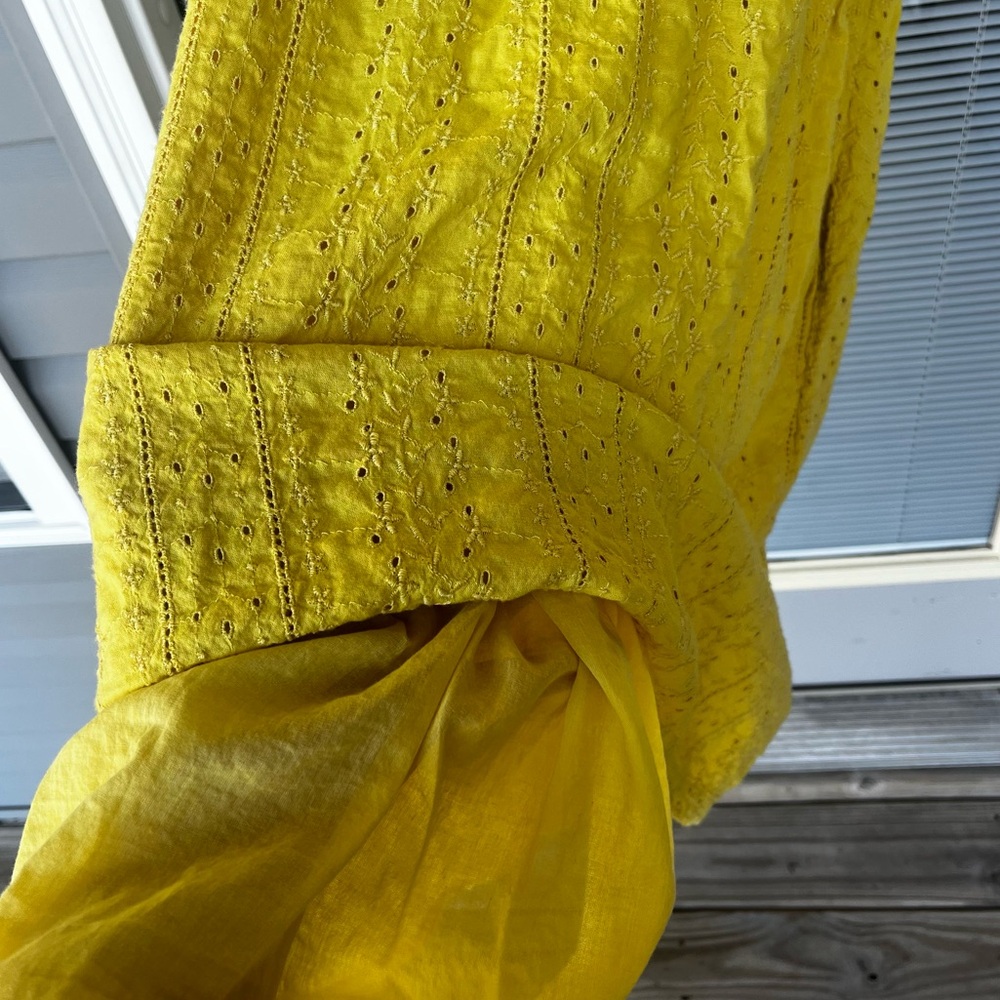 Old Navy Mustard Yellow Eyelet Smocked Shift Dress Size XL Tall - Picture 4 of 7